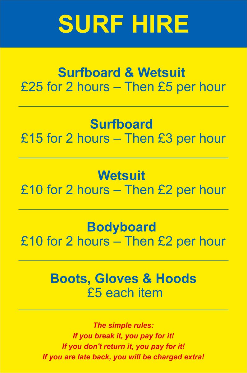 Surf Equipment Hire Costs Westward Ho!